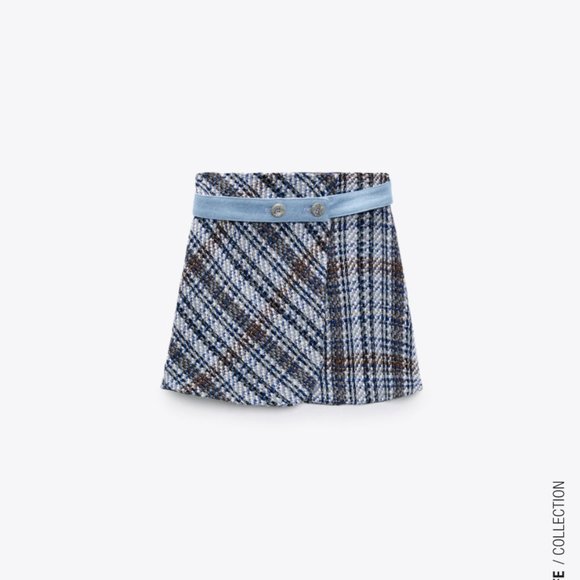 Zara Combination Textured Tweed Denim Mini Skirt S - Picture 3 of 8